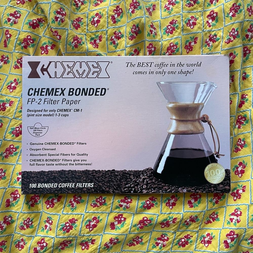 Retro Chemex Bonded Coffee Filter Paper - 100 half moon 1-3 cup pint size model